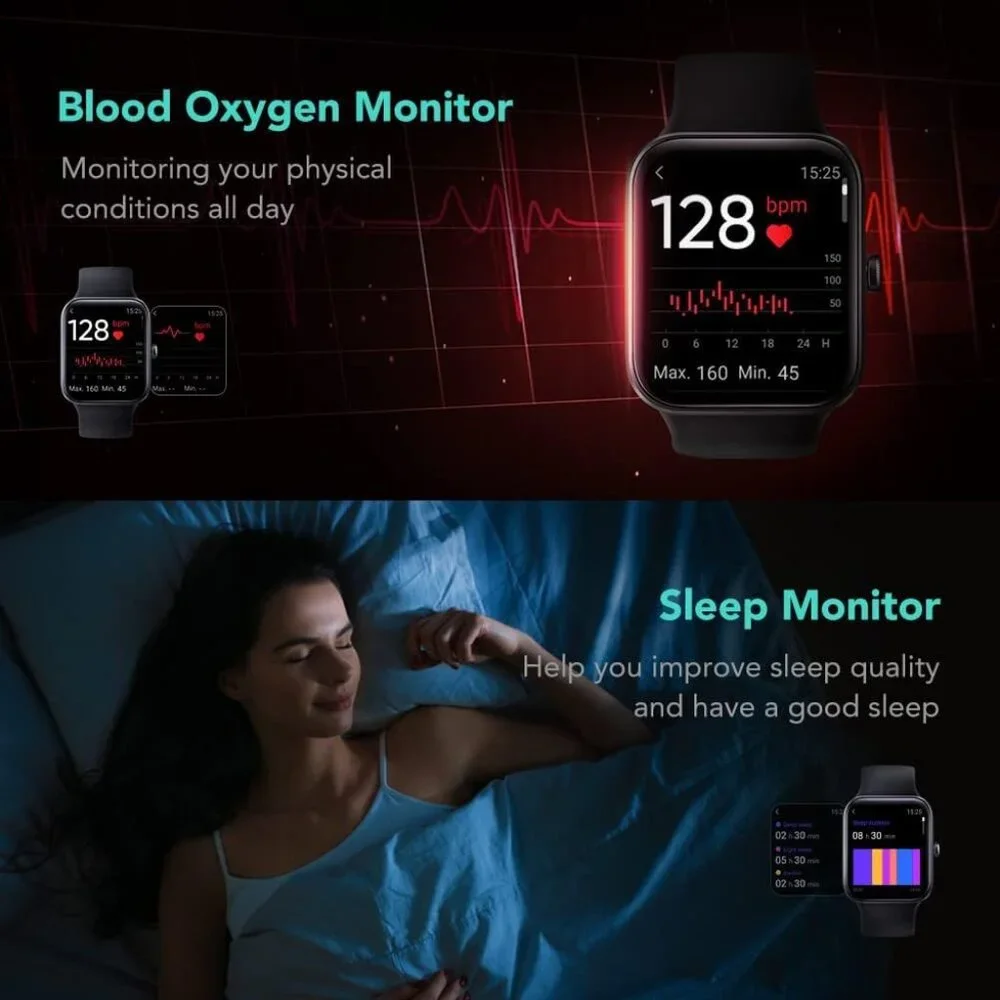 SKG V7 Smart Watch Fitness Tracker 5ATM Waterproof 1.7 in Touch Screen Black
